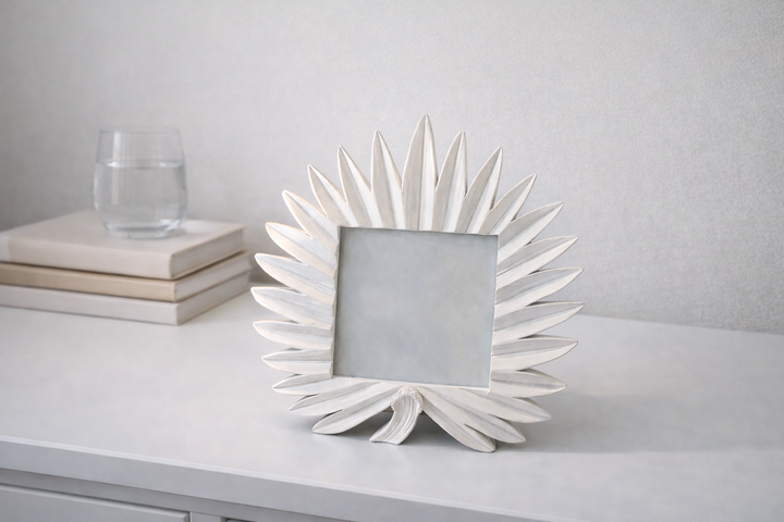 White Leaf Design Decorative Photo Frame