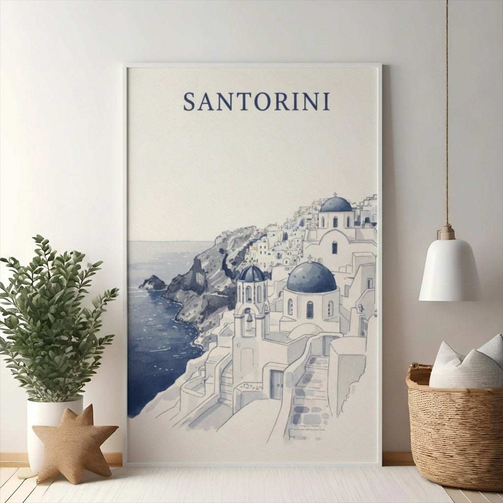 Santorini Village Coastal Landscape Artwork