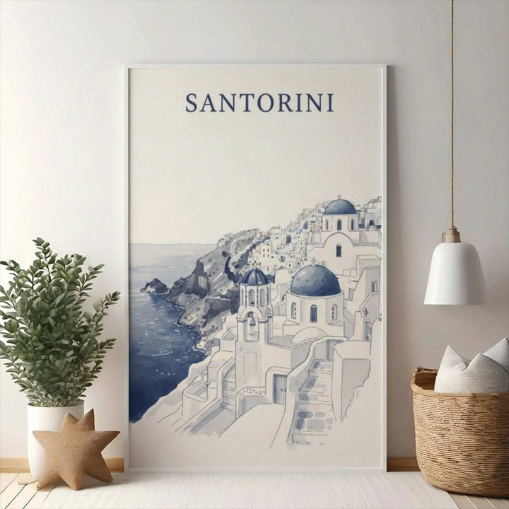Santorini Village Coastal Landscape Artwork