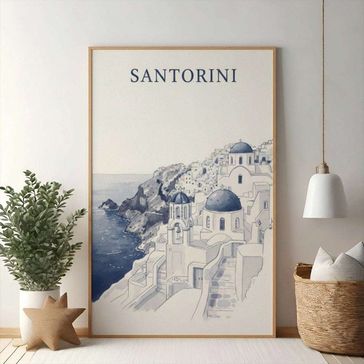 Santorini Village Coastal Landscape Artwork