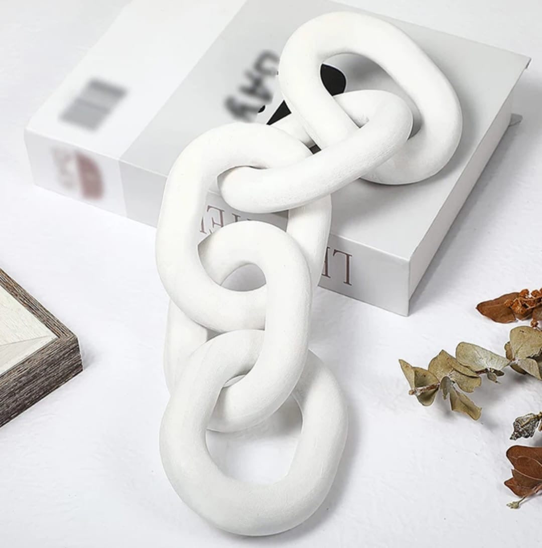 White Wooden Decorative Chain Link Sculpture