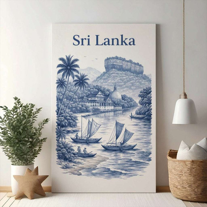 Sri Lanka Landscape With Boats And Temple