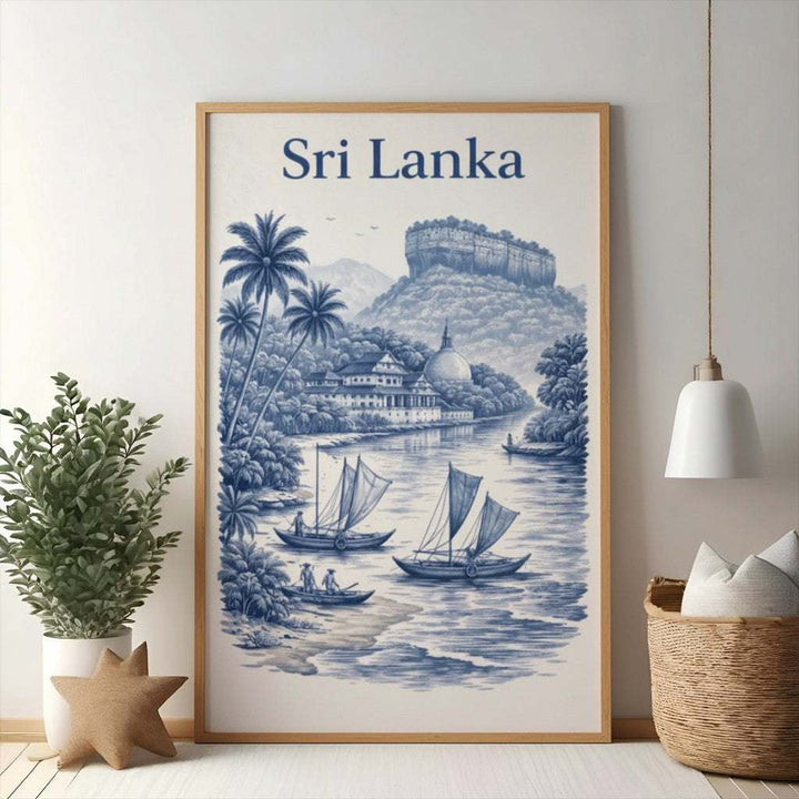 Sri Lanka Landscape With Boats And Temple