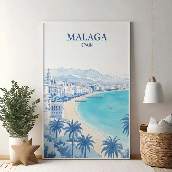 Malaga Spain Coastal Watercolor Print