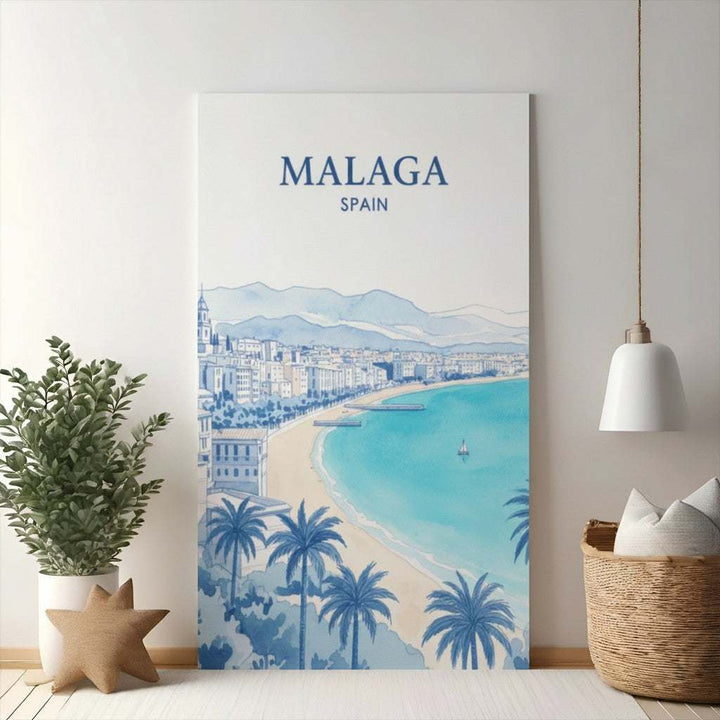Malaga Spain Coastal Watercolor Print