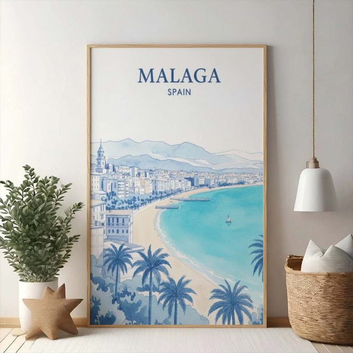 Malaga Spain Coastal Watercolor Print