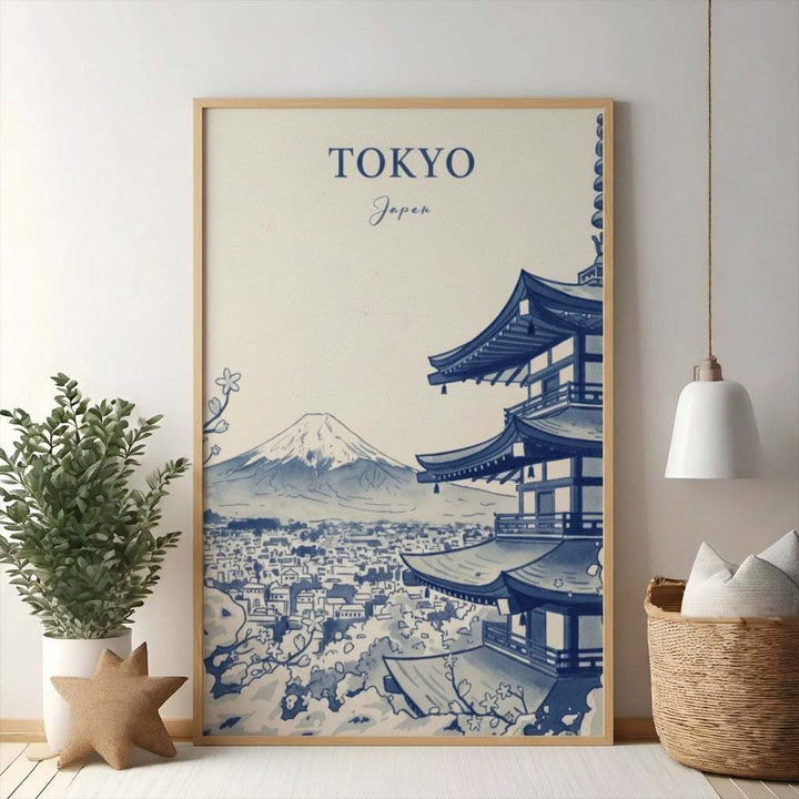 Tokyo Japan Pagoda and Mountain Landscape Artwork