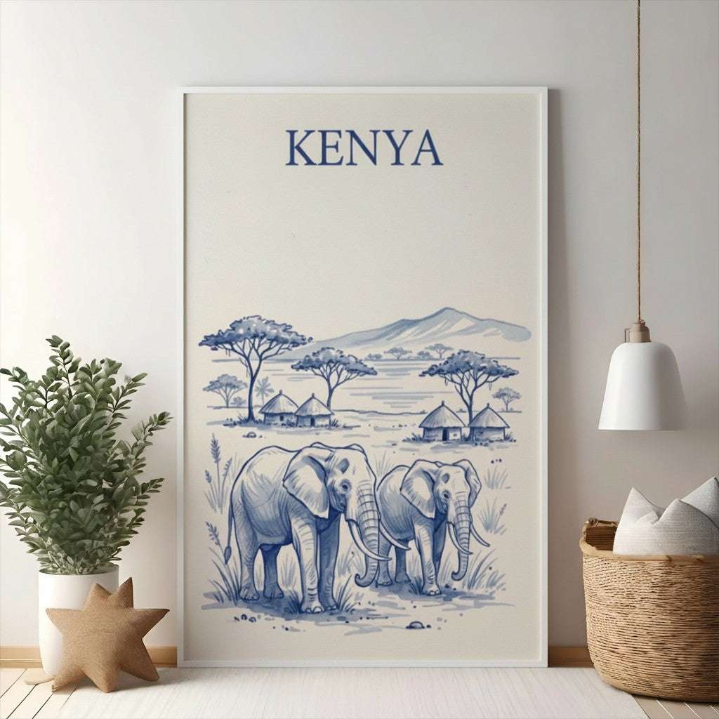 African Elephant Landscape Art Print