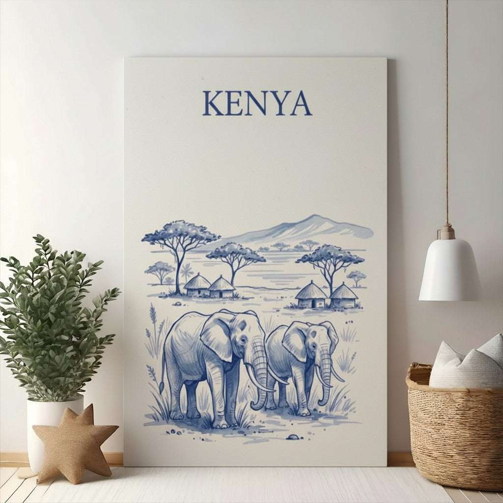 African Elephant Landscape Art Print