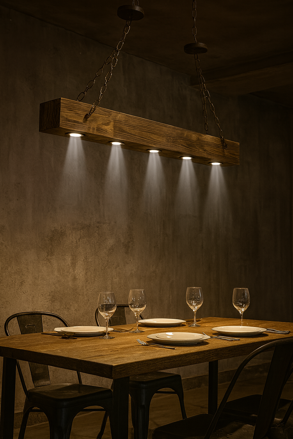 Rustic Wooden Linear Pendant Light