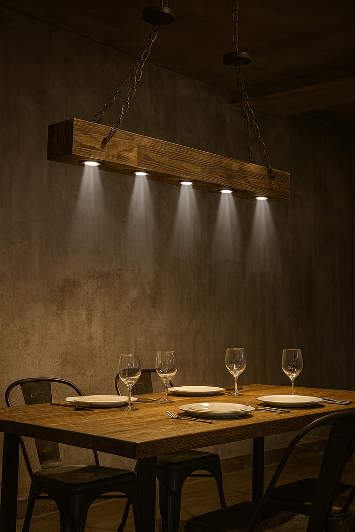 Rustic Wooden Linear Pendant Light