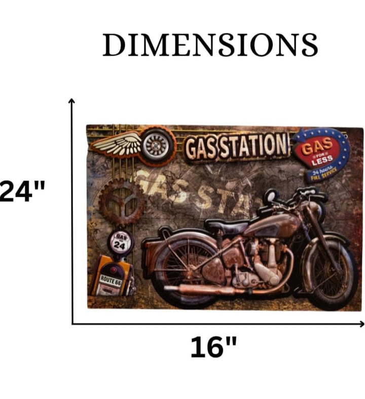 Vintage Gas Station Motorcycle Wall Art