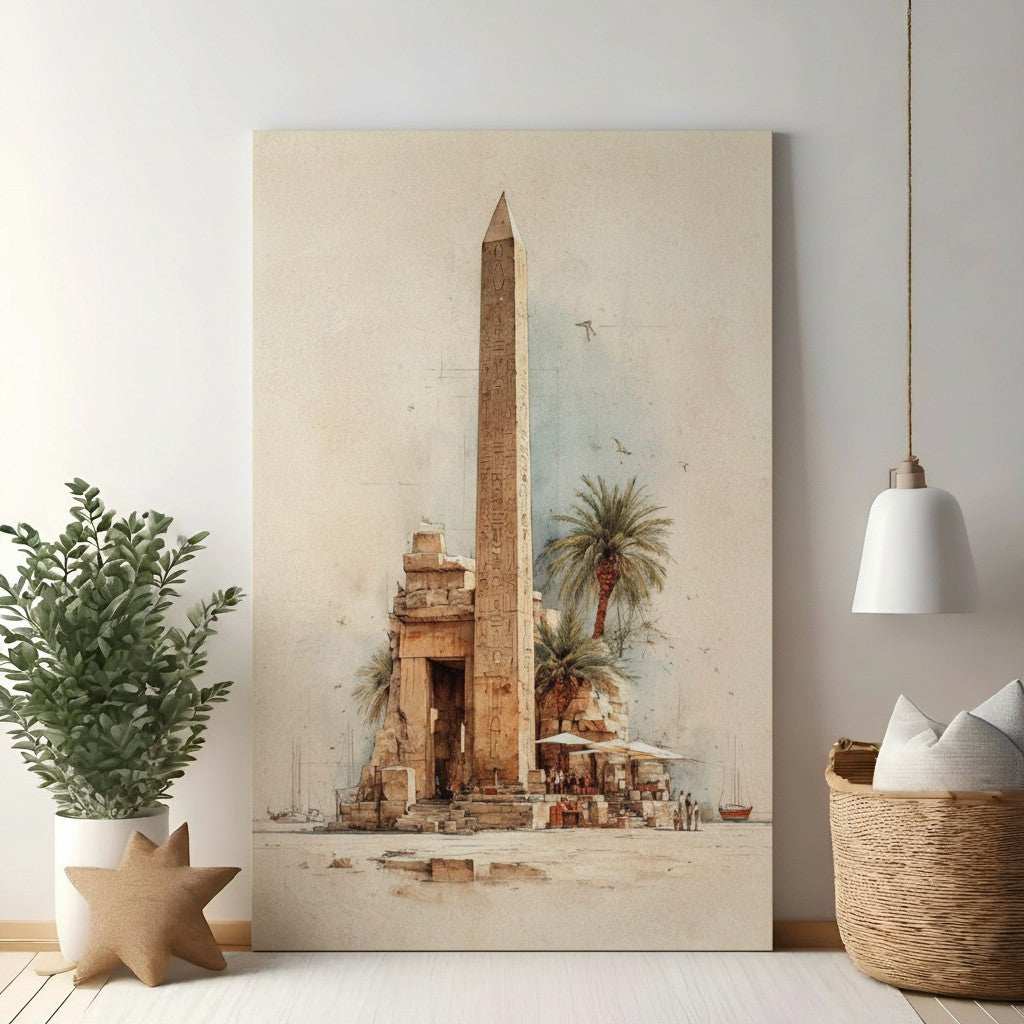 Ancient Egyptian Obelisk Watercolor Art