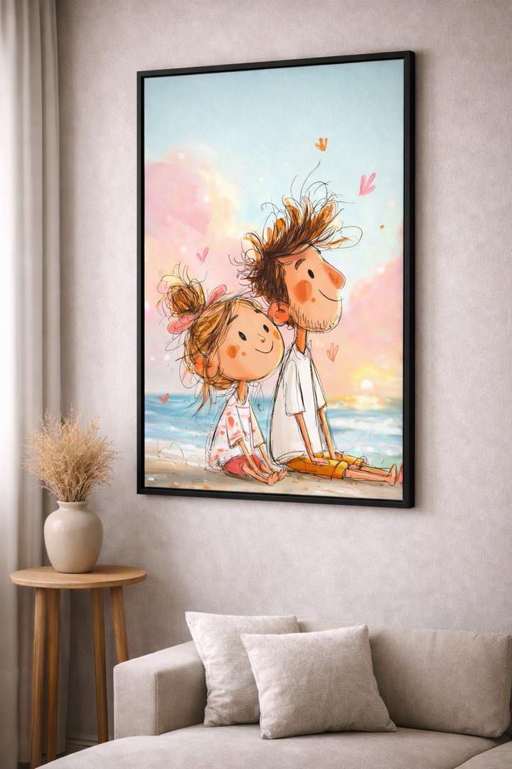 Whimsical Couple Beach Canvas Wall Art