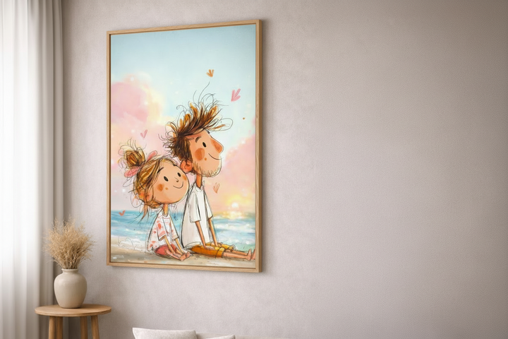 Whimsical Couple Beach Canvas Wall Art