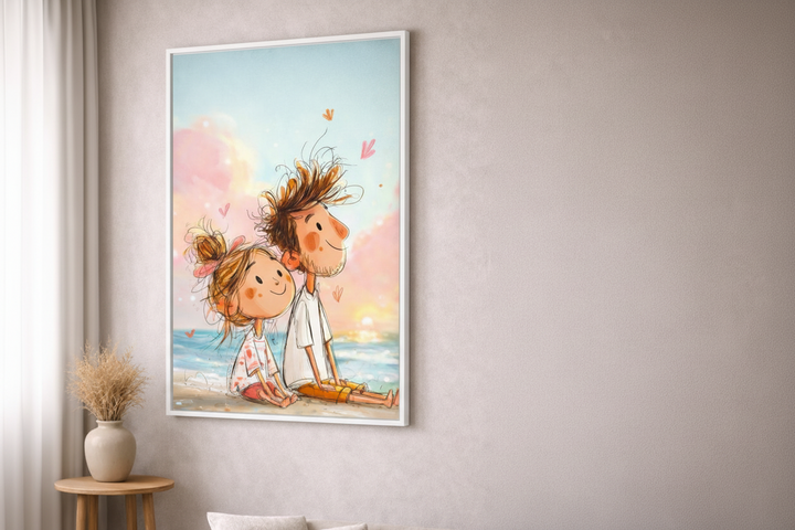 Whimsical Couple Beach Canvas Wall Art
