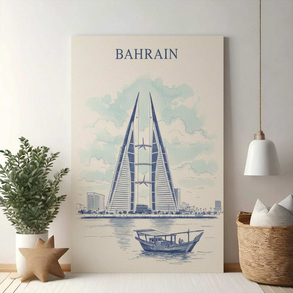 Bahrain Skyline With Traditional Boat