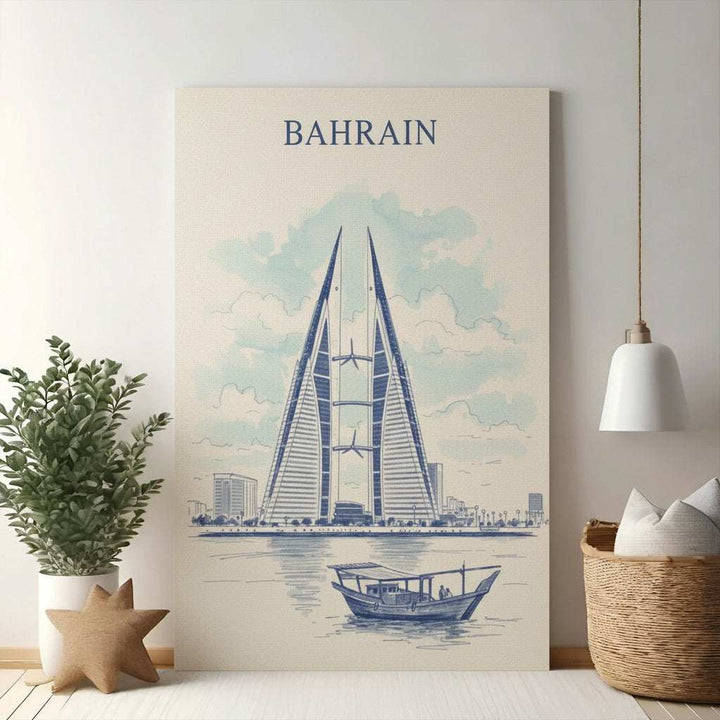 Bahrain Skyline With Traditional Boat