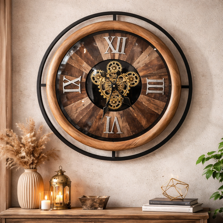 Rustic Timepiece Rustic Carved Wood Wall Clock - Large 80cm Decorative Timepiece – Wadi Home