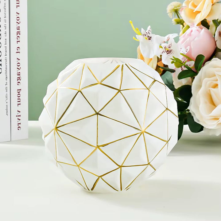 Geometric White Glass Vase Set of 2