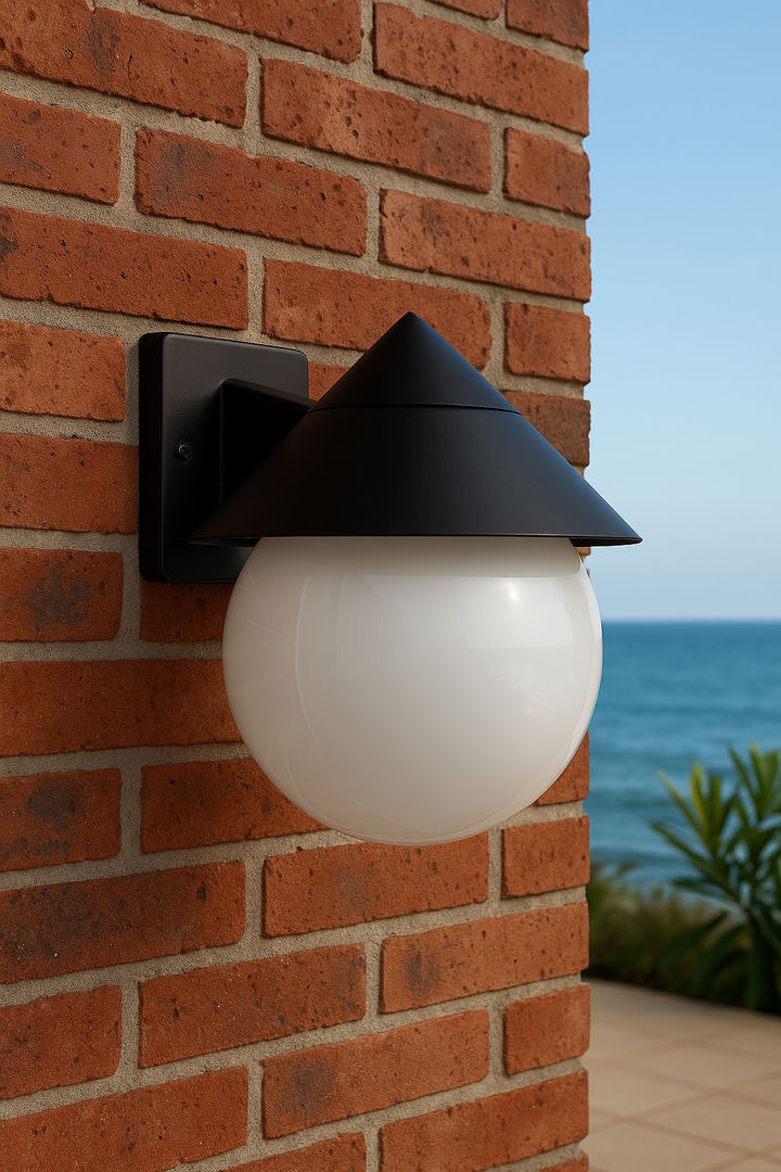 Outdoor Wall Light with Globe Shade & Conical Cap