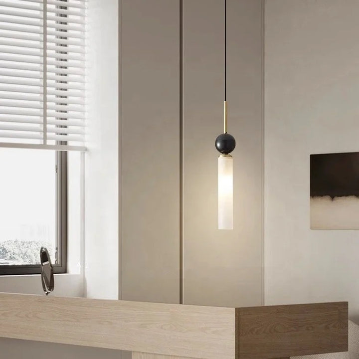 Modern Minimalist Pendant Light with Marble and Brass Accents