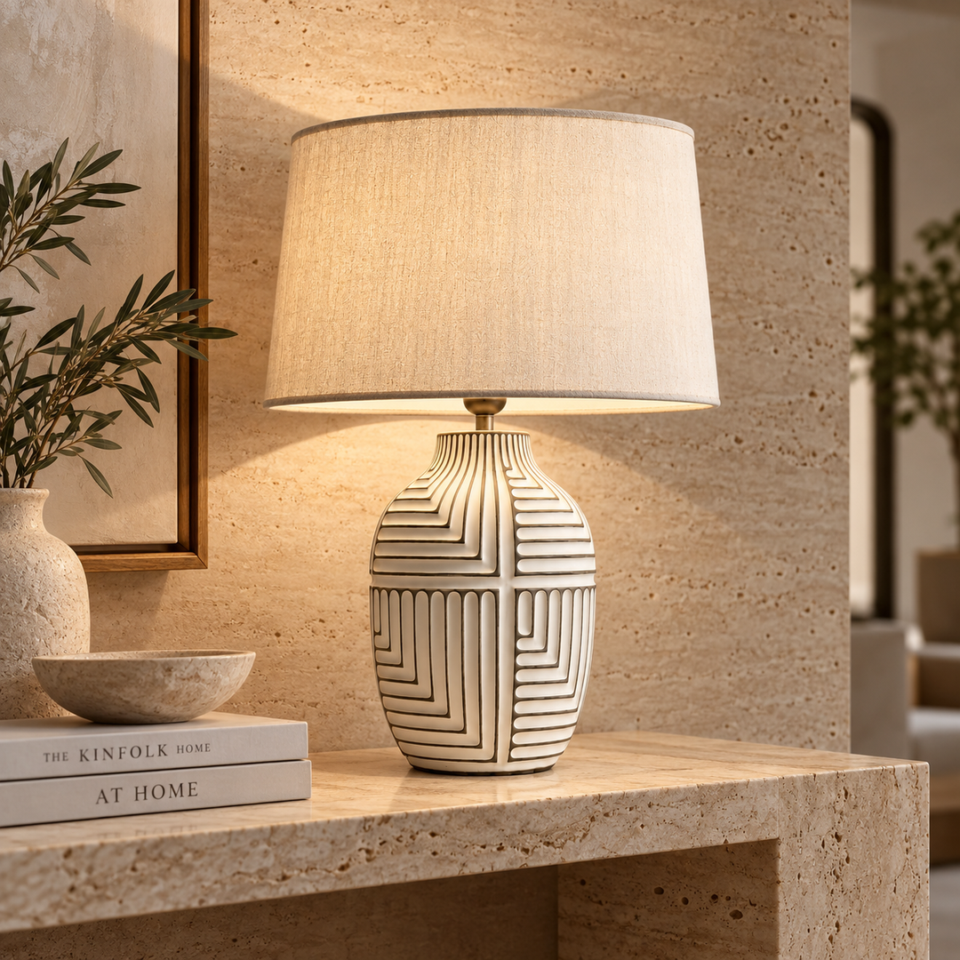 Cream Geometric Ceramic Table Lamp