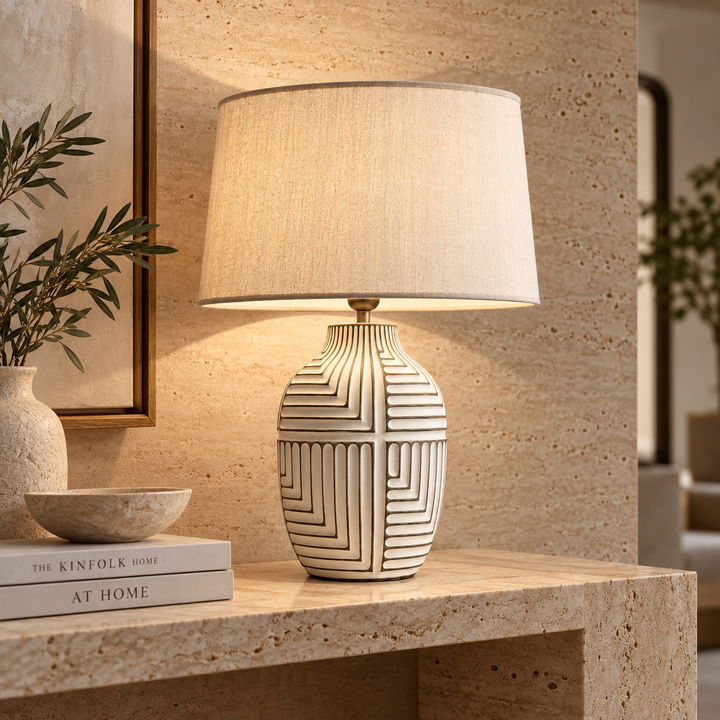 Cream Geometric Ceramic Table Lamp