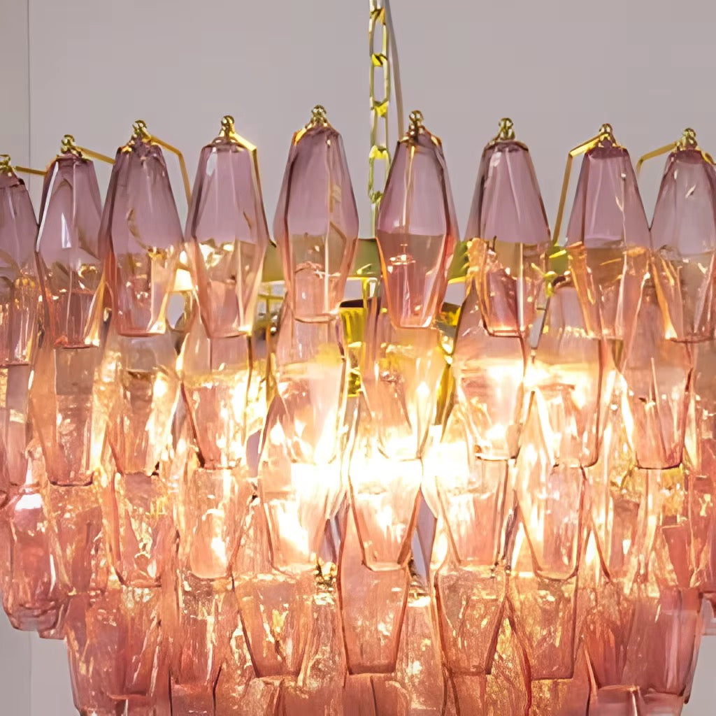 Pink Crystal Chandelier with Gold Finish