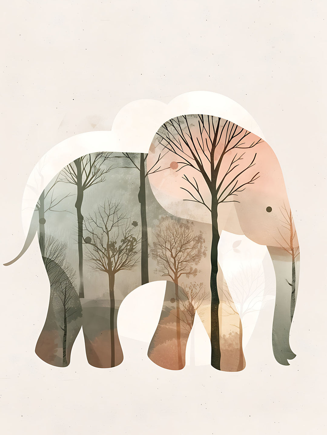 Wadi Home elephant forest landscape wall art with soft earthy tones, perfect for a child's room.