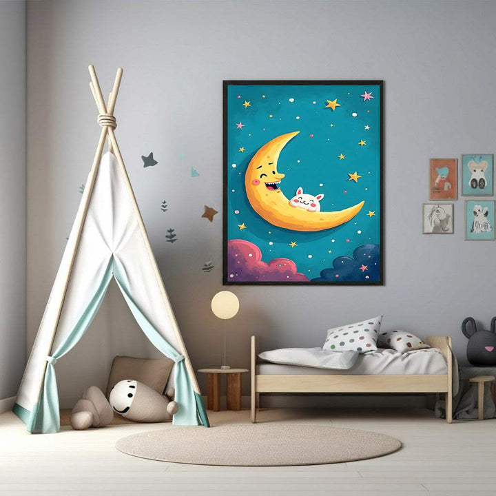 Whimsical Moon And Stars Nursery Art