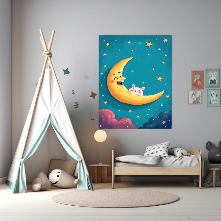 Whimsical Moon And Stars Nursery Art