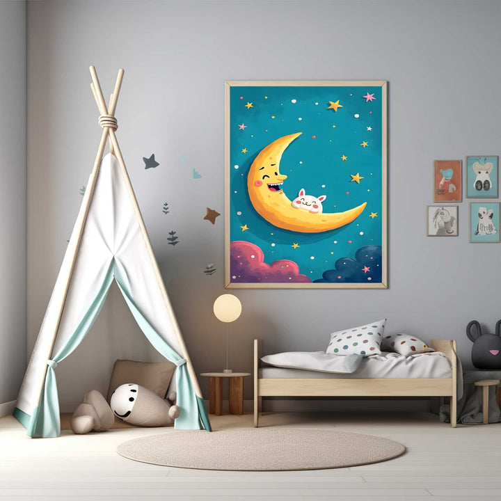 Whimsical Moon And Stars Nursery Art