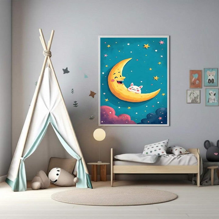 Whimsical Moon And Stars Nursery Art