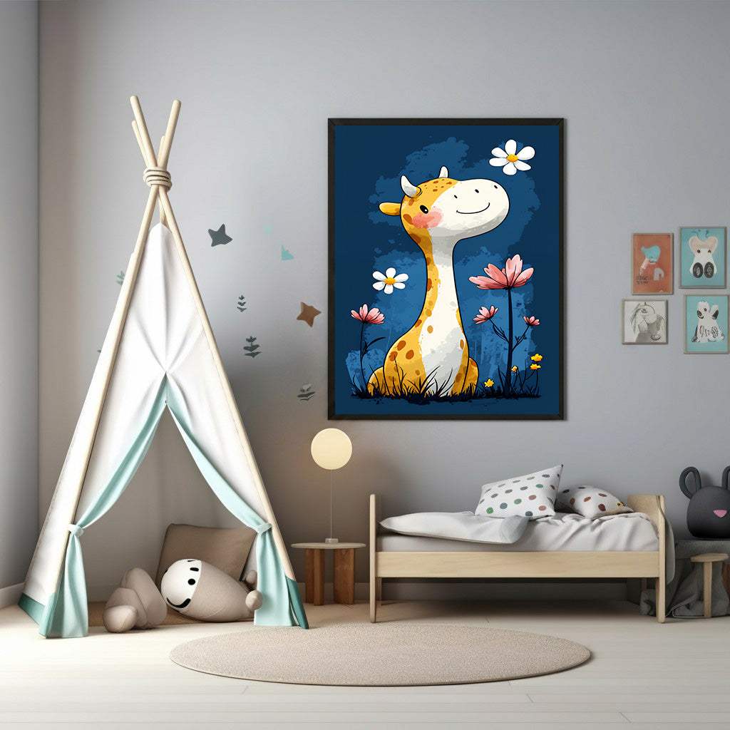 Cute Giraffe With Flowers Wall Art