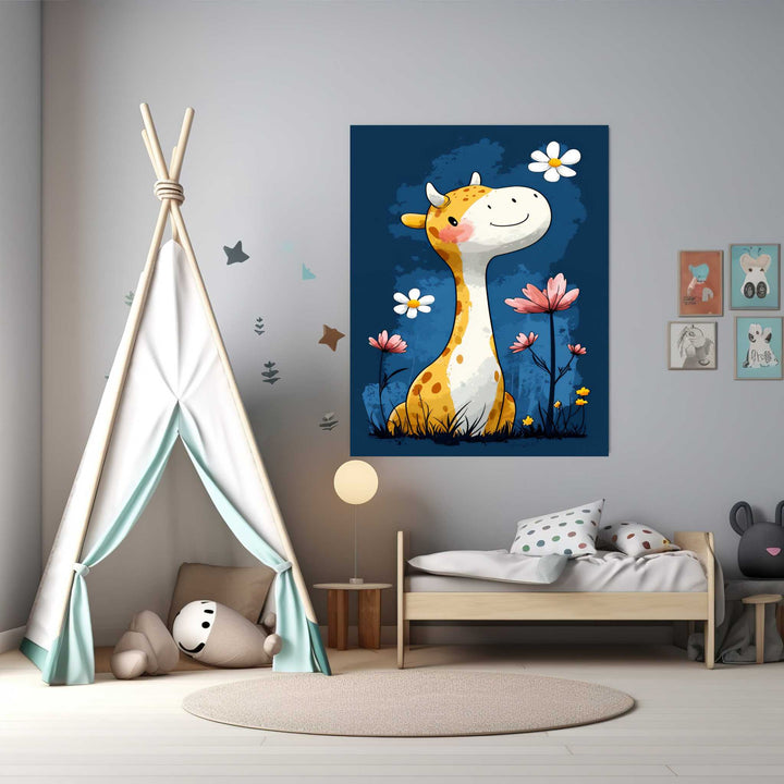 Cute Giraffe With Flowers Wall Art