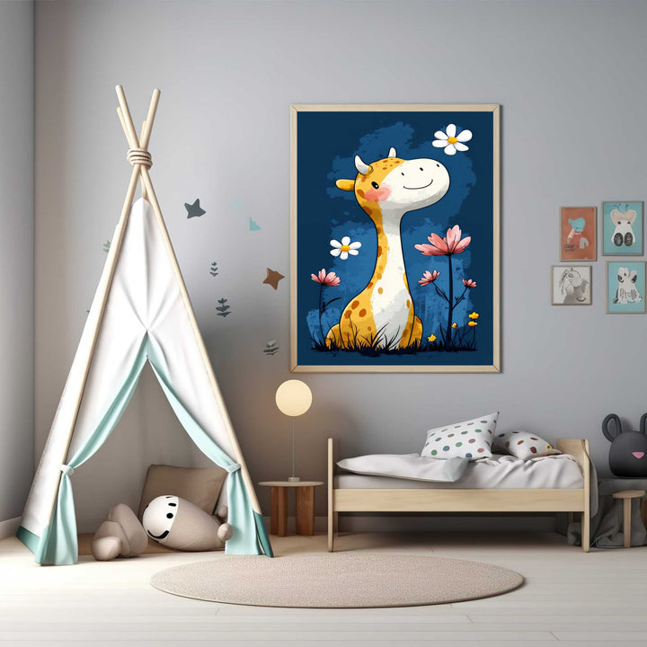 Cute Giraffe With Flowers Wall Art