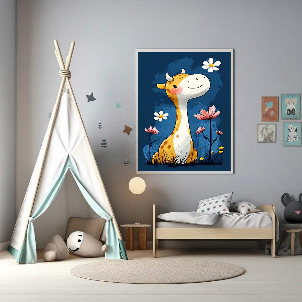 Cute Giraffe With Flowers Wall Art