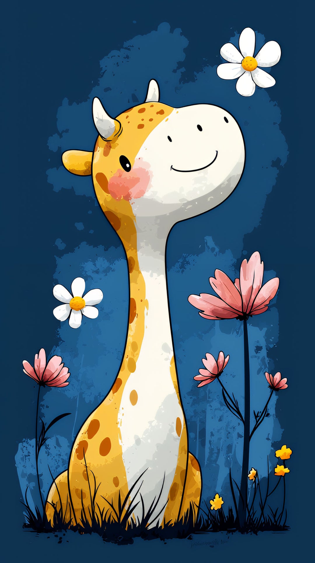 Cute Giraffe With Flowers Wall Art