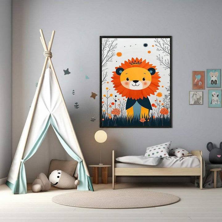 Cute Lion In A Field Of Flowers Wall Art
