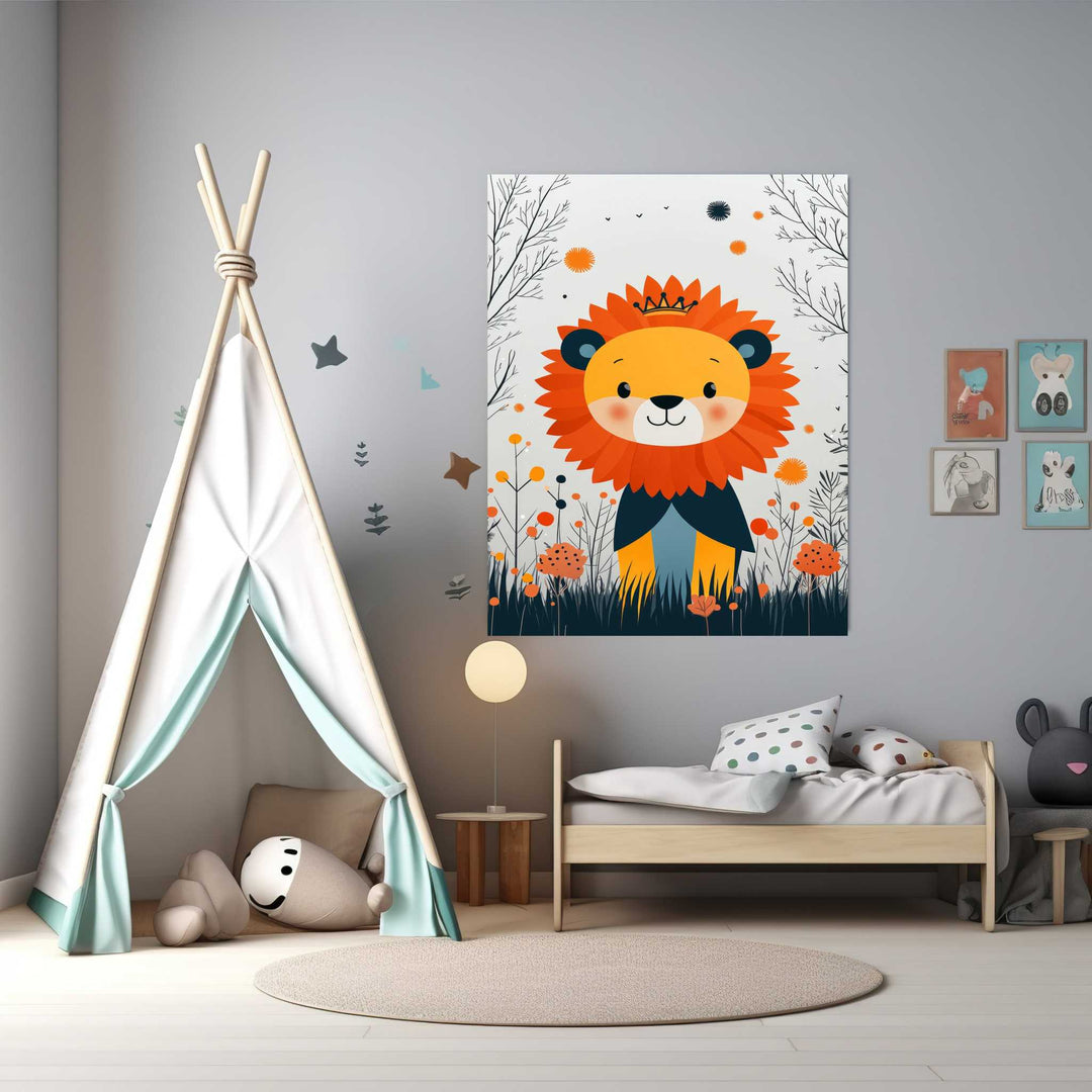 Cute Lion In A Field Of Flowers Wall Art