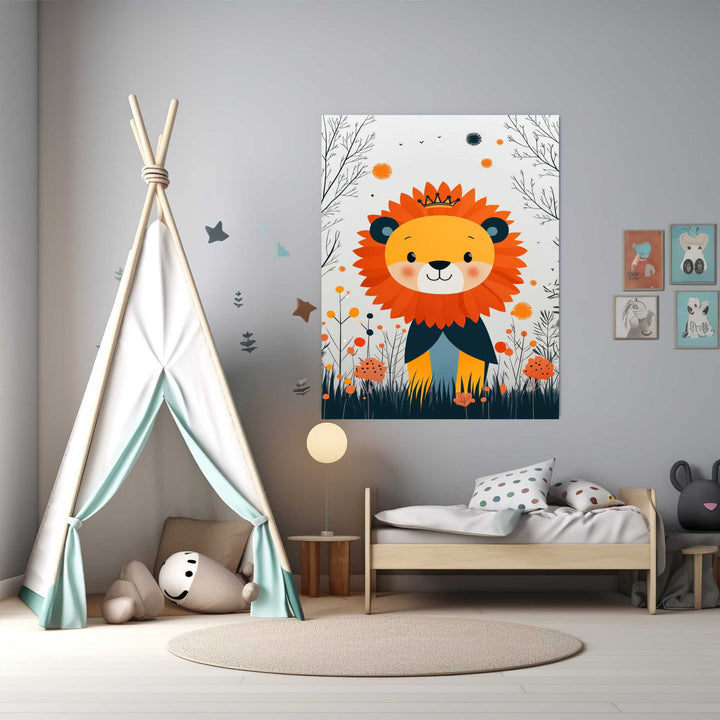 Cute Lion In A Field Of Flowers Wall Art