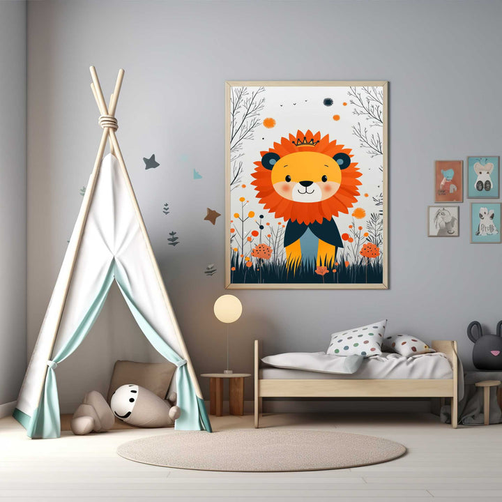 Cute Lion In A Field Of Flowers Wall Art