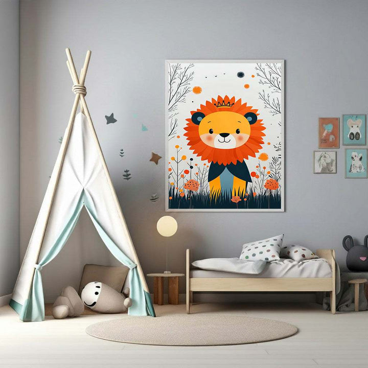 Cute Lion In A Field Of Flowers Wall Art