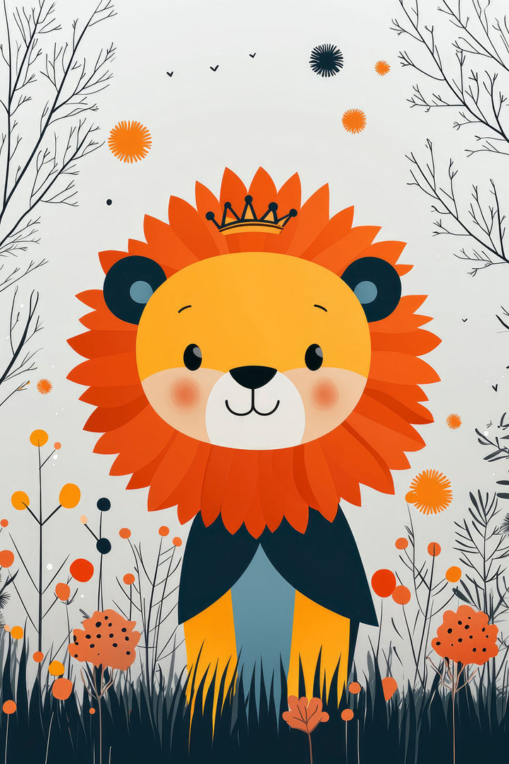 Cute Lion In A Field Of Flowers Wall Art