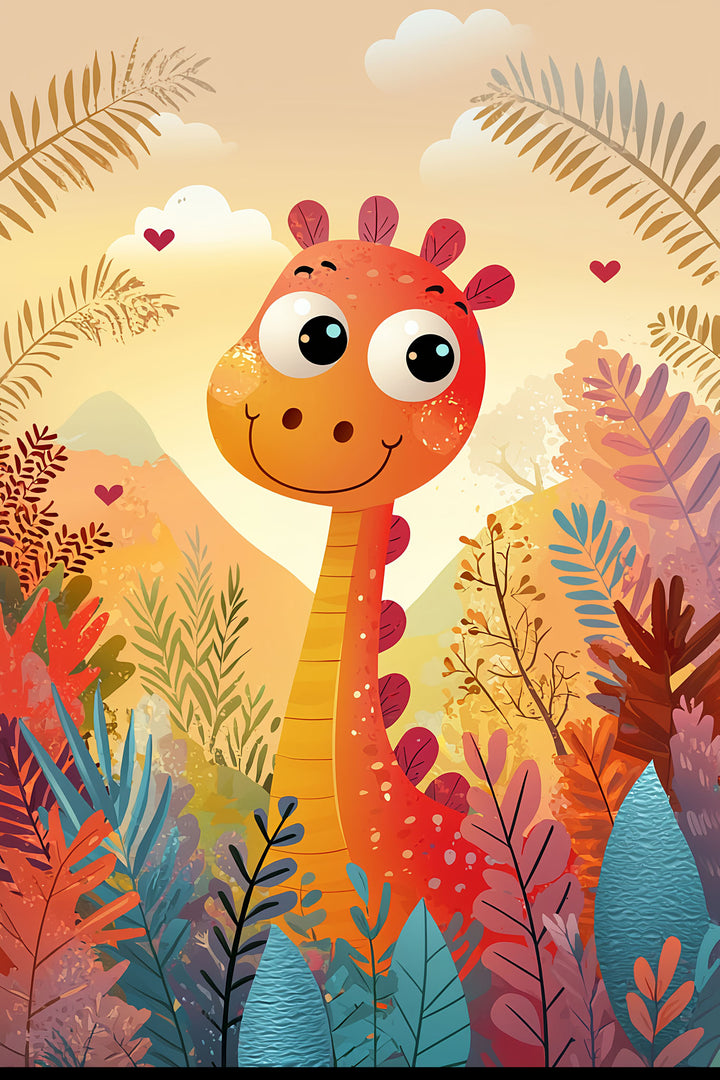 Wadi Home Whimsical giraffe art for kids room, jungle theme, vibrant colors, playful illustration.