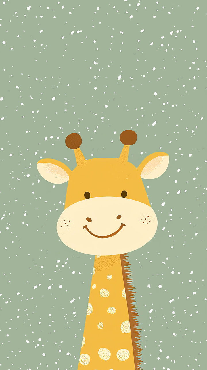 Wadi Home cute giraffe nursery wall art with green speckled background, perfect for a child's room.