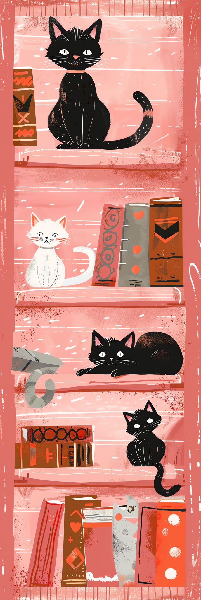 Cats On Bookshelves Wall Art
