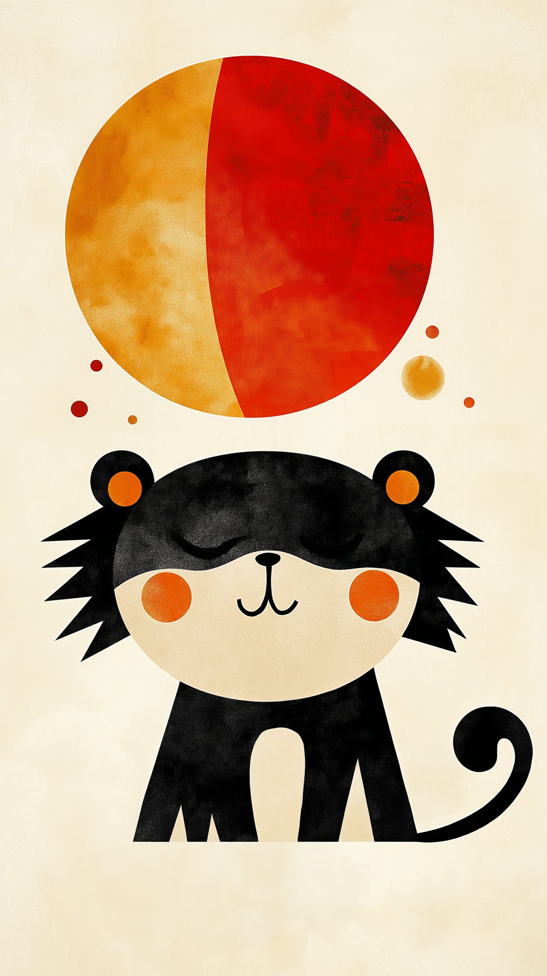 Wadi Home abstract black panther art with orange-red sunburst, perfect for a child's room.