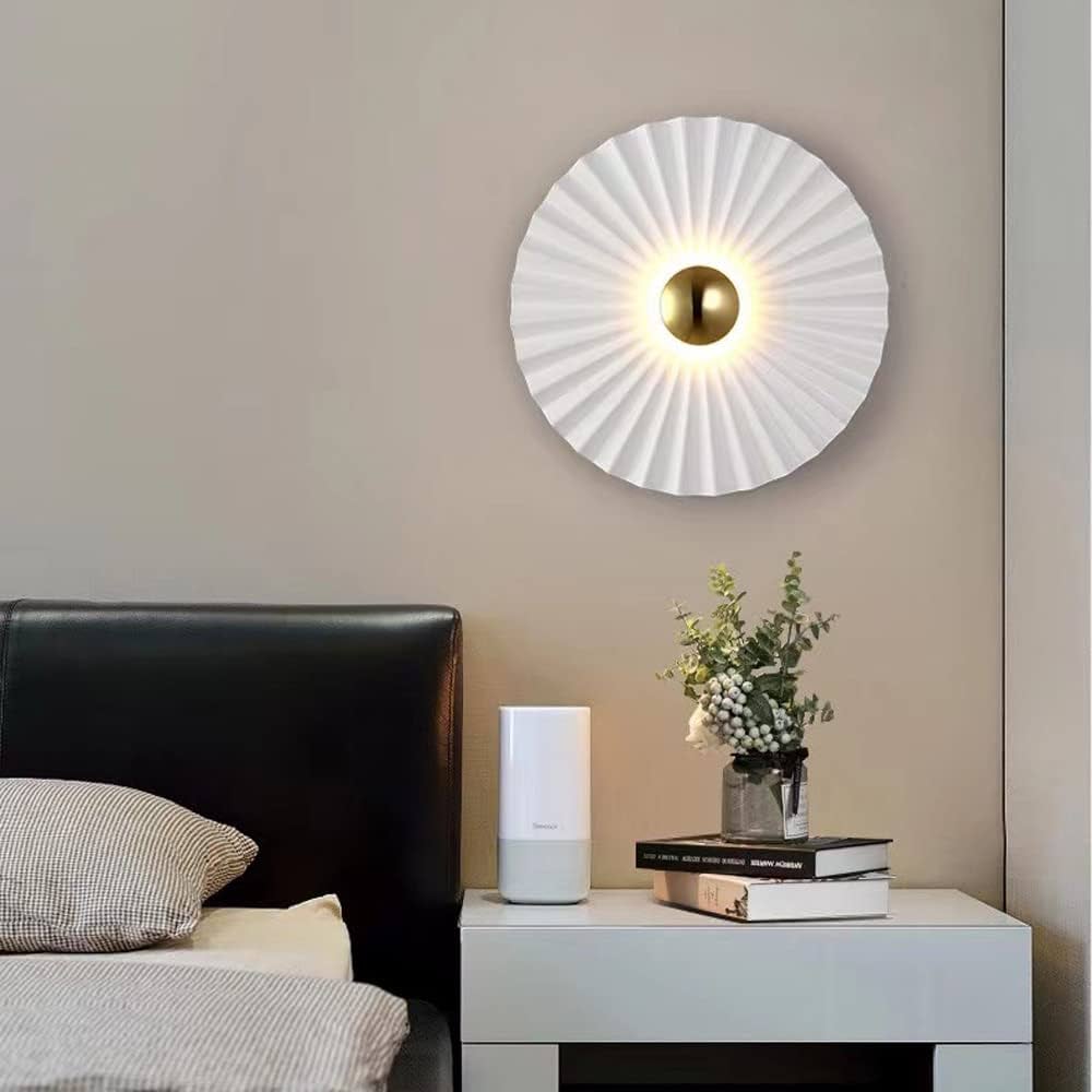 White Pleated Round Wall Sconce
